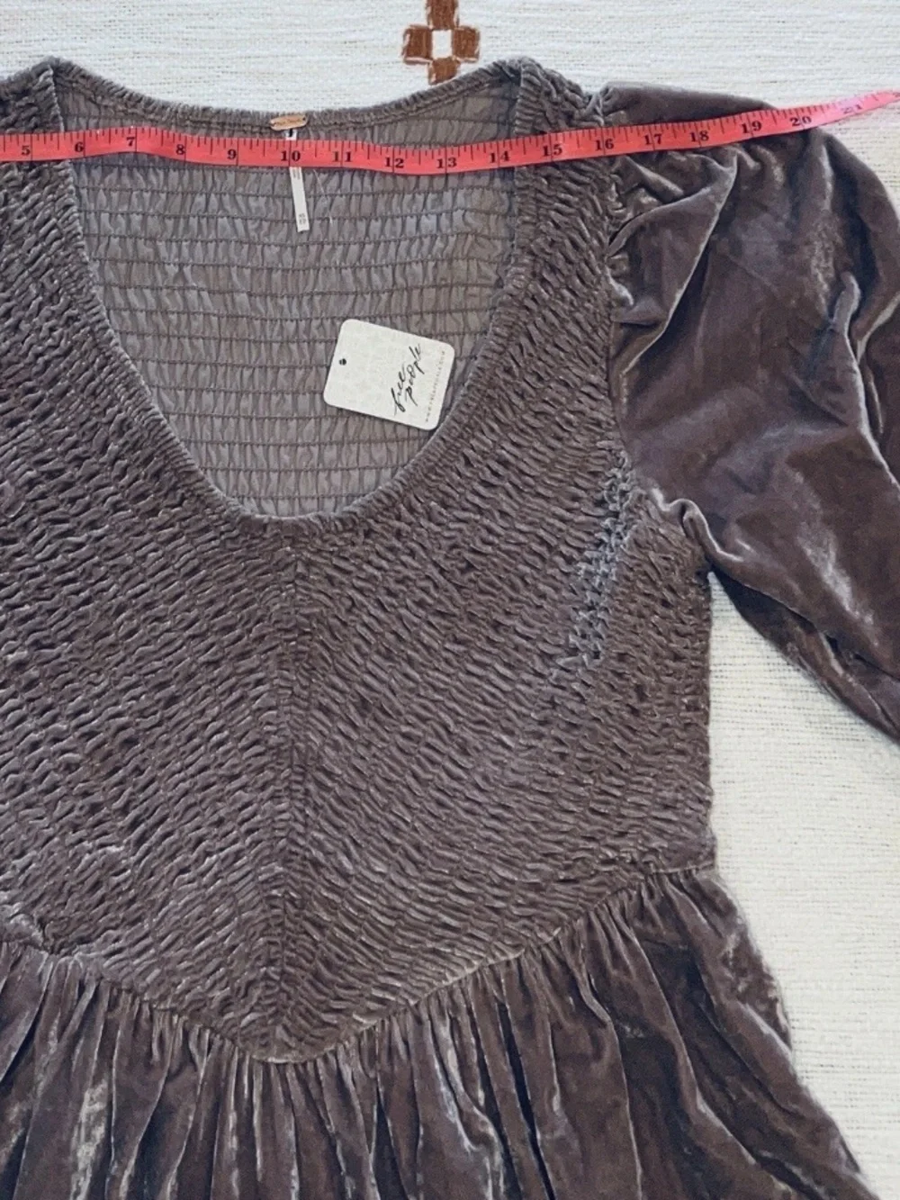 NWT Free People Farrier Velvet Smocked Mini Dress Pink/Mauve XS